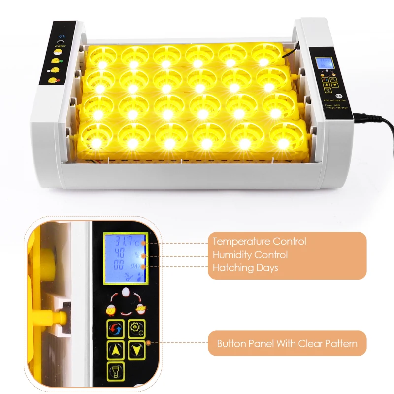 

Fully Automatic 24 Eggs Brood Broiler Breeder Poultry Incubator Hatcher Machine Moisture Control With Egg Turner EU US Plug