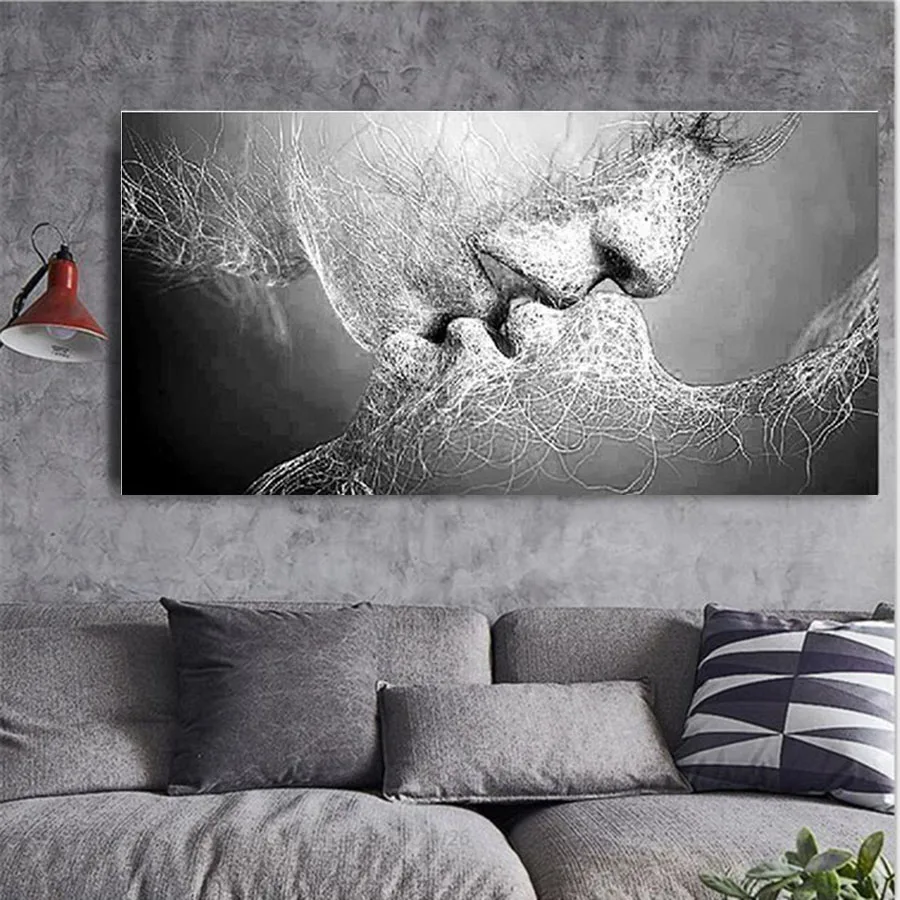 

Large 5d DIY Mosaic Embroidery Light kiss Couple Diamond Painting Full Square/Round Black And White Portrait Wall Paintings