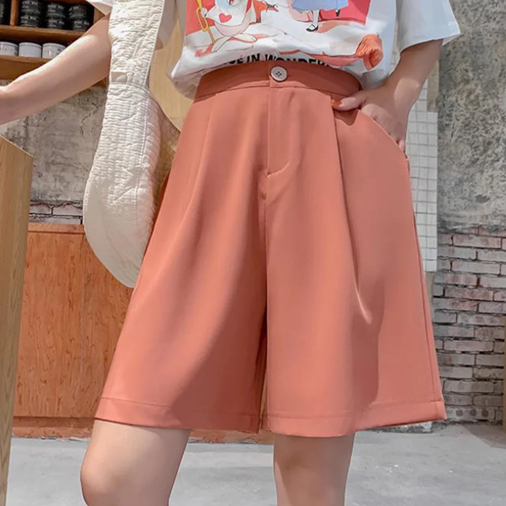 

Women's Summer Shorts 2021 Baggy High Waist Female Knee Length Long Shorts Loose Capri Bermuda Casual Short Trouser Black Blue