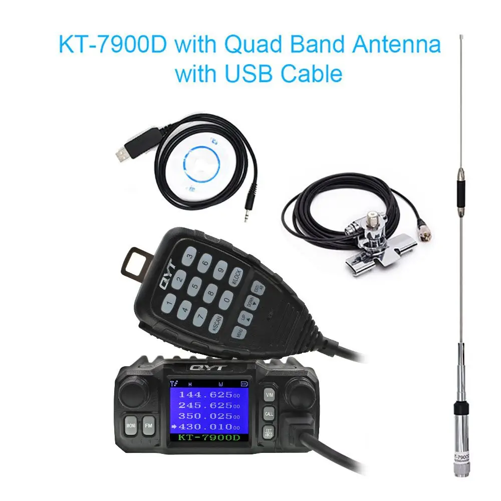 KT-7900D-antenna-USB Мини-автомобиля мобильного радио qyt KT-7900D 25 Вт Quad Band 144/220/350/440 мГц walkie talkie+ антенна/Питание - Цвет: KT-7900D-antenna-USB