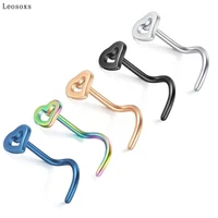 leosoxs 2pcs european and american stainless steel curved s shaped mini nose ring human body piercing love nose nail