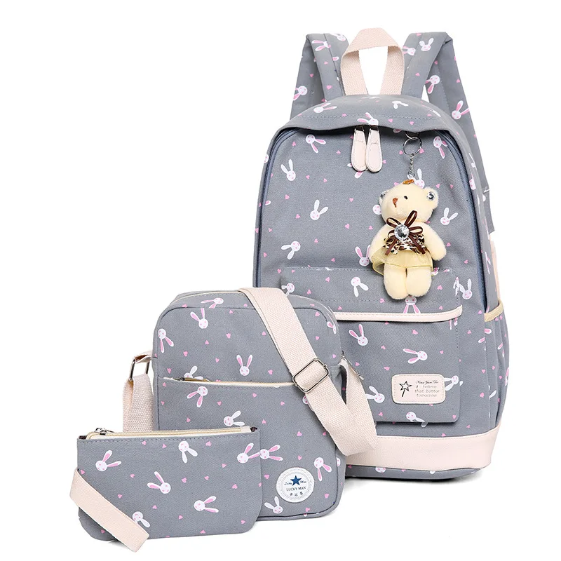 

2021 New Fashion Canvas Mother and Child Bag Cartoon Junior and Middle School Students Student Backpack