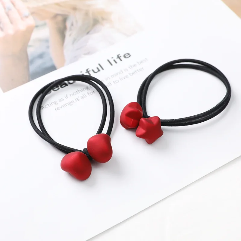 Высококачественные популярные красные эластичные резинки для волос с сердцем, медведем и кроликом на головной повязке для женщин, карикатурные резинки для волос для дамских аксессуаров.