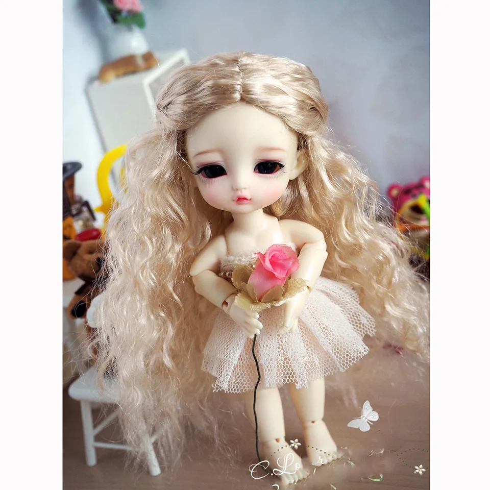 Bybrana Феи волна ролл 2 цвета bjd волосы 1/8 1/12 маленькая голова bjd парик для кукол - Цвет: 2