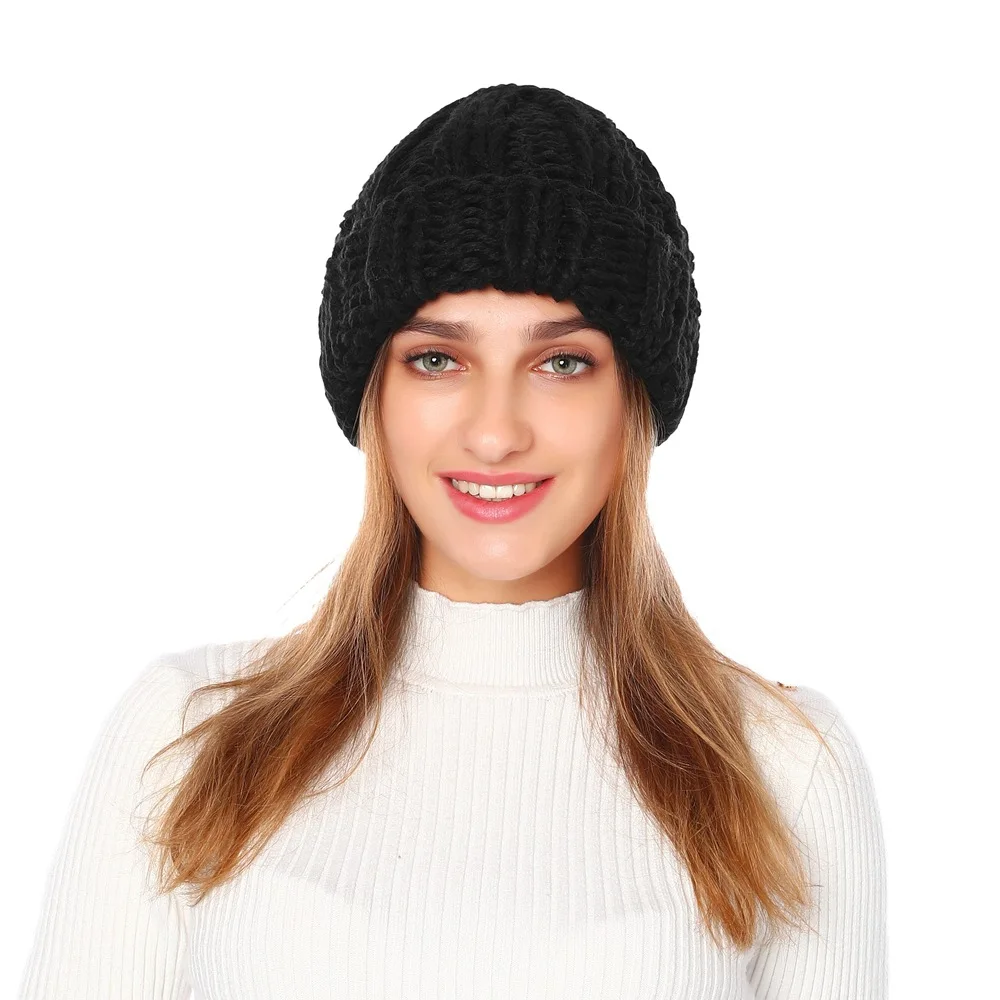 Hirigin, Модная европейская женская шапка,, зимние шапки для женщин, Шапка-бини, однотонная, скрученная, шерстяная шапка, теплые вязаные шапочки