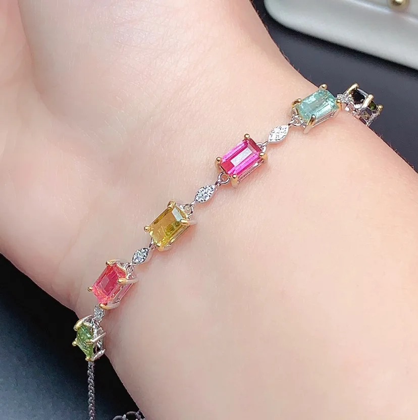 

Topaz Bracelets for Female Real 925 Sterling Silver Deep Colorful Gemstone Bracelet for Student Birthday Gift wedding bracelet