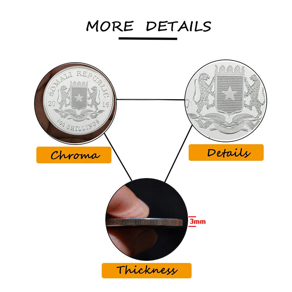 2016 Серебряная монета со слоном 1 унция Сомалийской Республики для защиты