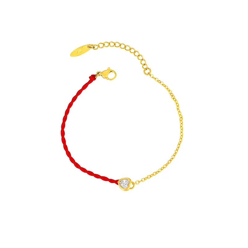 

24K Gold Bracelet for Women Small Fresh Love-Heart Bracelet Adjustable Red Rope Charm Bracelet Fine Jewelry Gifts for Birthday