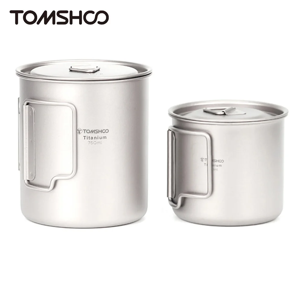 Tomshoo Ultralight Titanium Cup Portable Outdoor Camping Picnic Water Cup Mug with Foldable Handle 300/350/420/450/550/650/750ml outdoor titanium water mugs with folding handles titanium lids drinkware camping cups ultralight travel mug 220ml 900ml