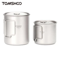 tomshoo ultralight titanium cup portable outdoor camping picnic water cup mug with foldable handle 300350420450550650750ml