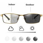 Очки для чтения мужские с мультифокальными линзами, аксессуар для дальнозоркости с металлической оправой, с защитой от синего света, с фотохромными линзами из смолы, золотистые