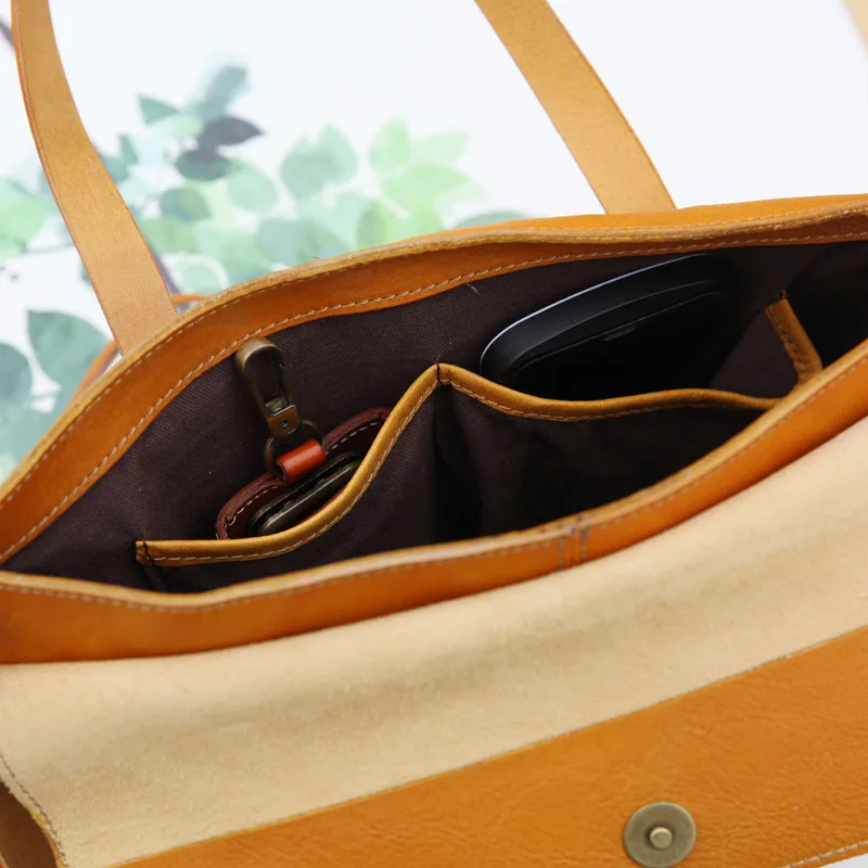 

New 2021 Female Bag Tote Bag Female Large-Capacity Retro Fashion Lady Handbag Vegetable Tanned Leather One-Shoulder Bag Girl