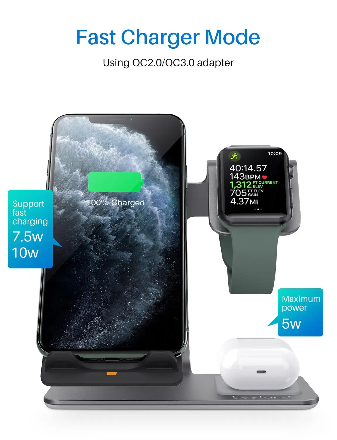 Bestand3 в 1 Алюминиевая Подставка для Apple iPhone X/8/XS/XR зарядная станция для Airpods watch Qi быстрая Беспроводная зарядная док-станция airpod