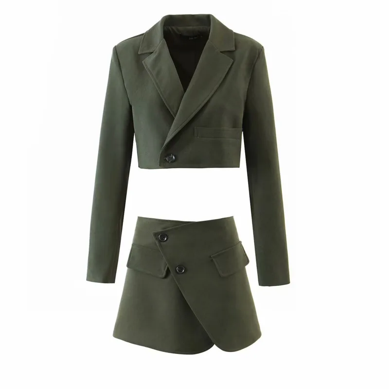 

Женский вельветовый костюм с длинным рукавом, короткий Блейзер на пуговицах и асимметричная юбка, офисный повседневный костюм из 2 предмето...