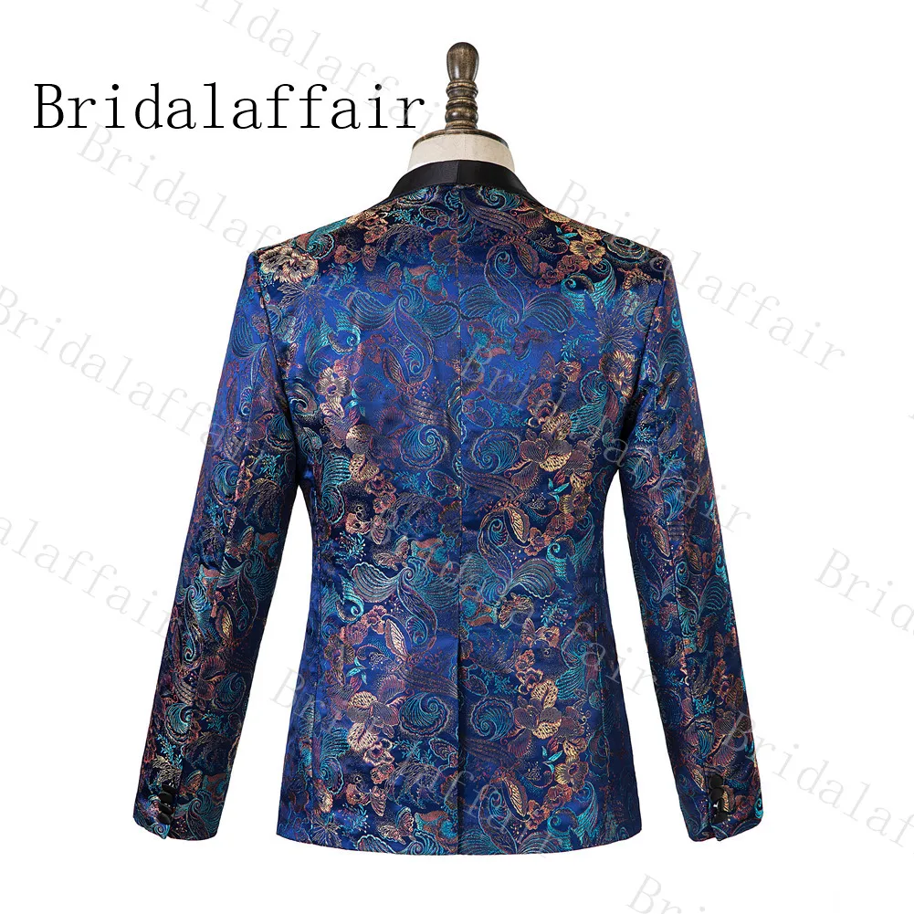 Bridalaffair Зимний костюм для жениха, джентльменский шаль с отворотом, приталенный темно-синий костюм с красочным пиджаком