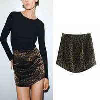 za women skirt 2021 new summer silk texture mini high waist a line skirt holiday party sexy leopard wear skirts