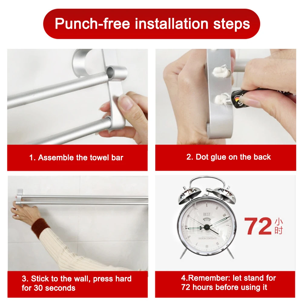

2-Bars Bathroom Towel Rack Rotatable Towel Hanger Aluminium Alloy Wall Mounted Hook Hanger Kitchen Shelf Bathroom Accessoires