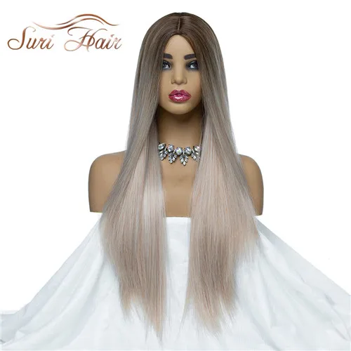 Женские парики Suri Hair из термостойких искусственных длинных прямых волос двух оттенков розового цвета с эффектом деграде, длиной 30 дюймов - Цвет: 1232