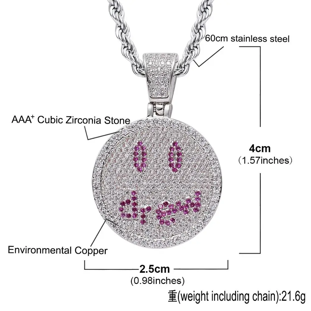 Wholesale New Hip hop Jewelry Smiling Face Necklace Pendant Full Micro-pave CZ Round Couple Necklaces Pendants Bling Rock | Украшения и