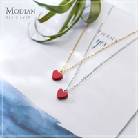 modian authentic 925 sterling silver romantic sweet red love hearts pendant for women adjustable necklace fine jewelry 2020 new