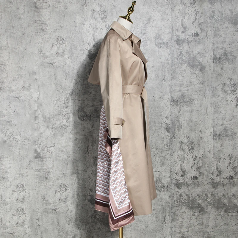 TWOTWINSTYLE Patchwork Ruched Trench Coats Female Lapel Collar Long Sleeve High Waist Sashes Windbreaker Women Clothing New