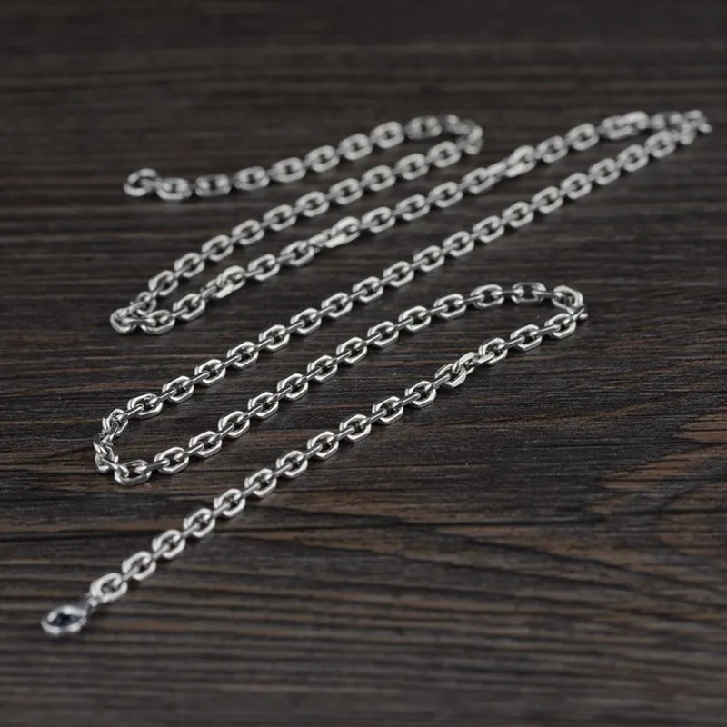 S925 sterling silver men and women Joker Europe America Japan South Korea retro simple O-type clavicle chain long sweat |