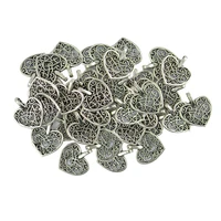 100 pieces tibetan silver color filigree heart pendant charms jewelry making findings