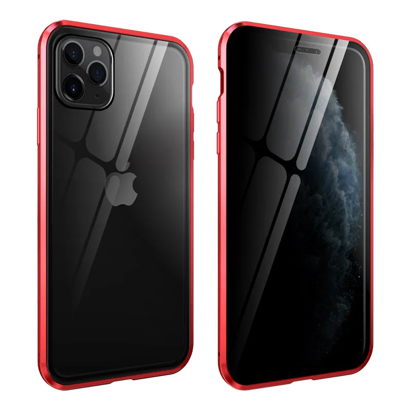 Противоударный и прозрачный чехол из закаленного стекла для Apple iPhone 11 Pro Max Роскошный Алюминиевый металлический чехол для iPhone 11 Pro Max чехол - Цвет: Red