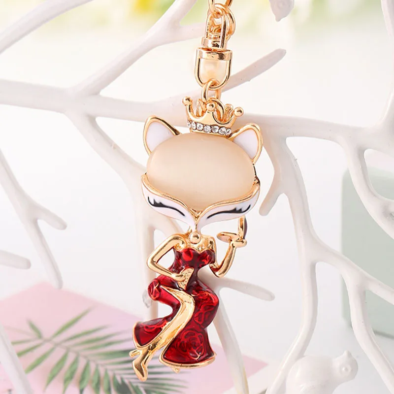 Новый модный парный брелок со стразами и лисой для ключей Автомобильный ключ