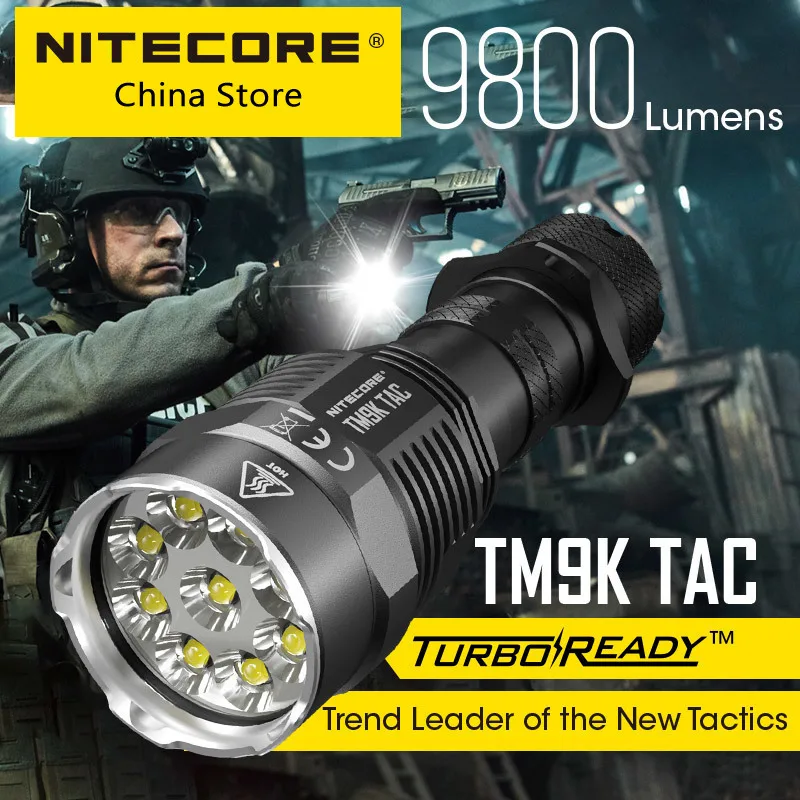 Цена Тактический фонарик Nitecore TM9KTAC 9800 люмен, мощный светодиодный прожектор с USB-зарядкой, суперъяркий встроенный аккумулятор 5000 мАч