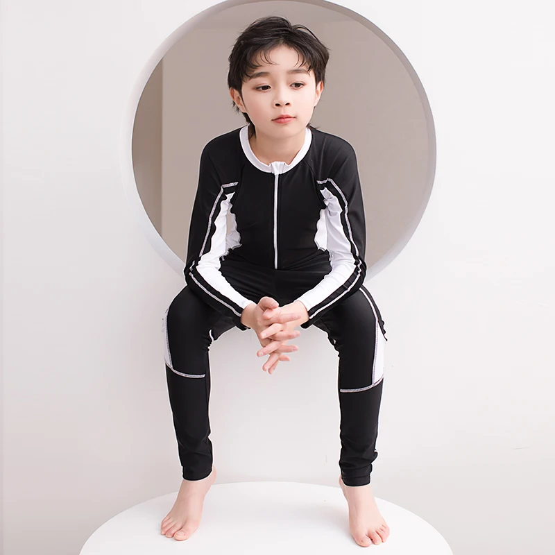 

Swimsuit Kids Boys Swimwear For Children One Piece Child Patchwork Swimming Suit Surfing Long Sleeve Long Pants Rash Guard Zippe