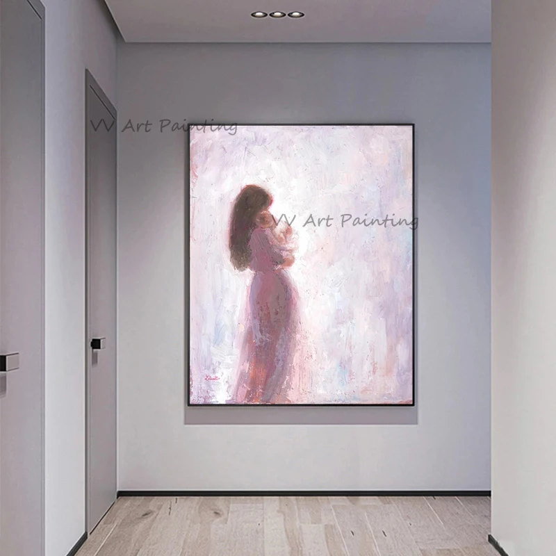 

Картина маслом на холсте для детей и мам, семейная живопись ручной работы, картина для гостиной