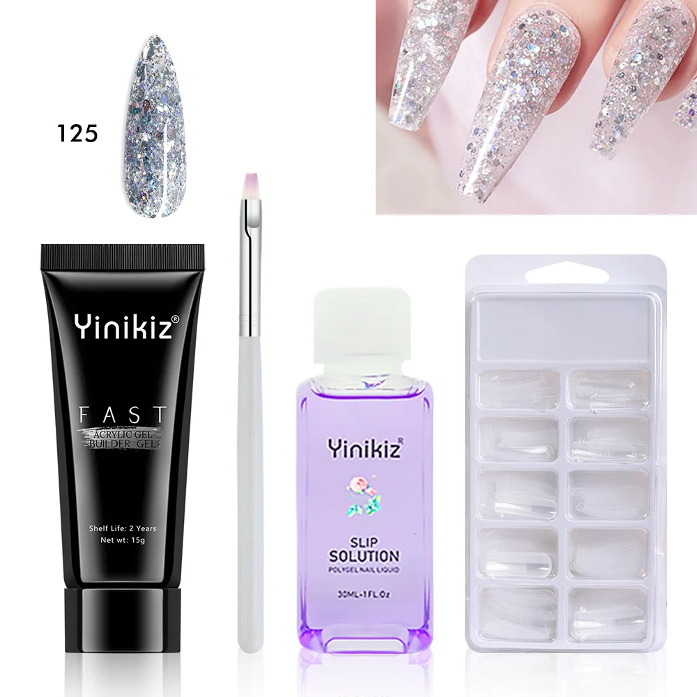 

4PCS Poly Extention Gel Set Nail Art French Nail Art Clear Camouflage Color Nail Tip Form Crystal UV Gel Slice Brush Nail Gel