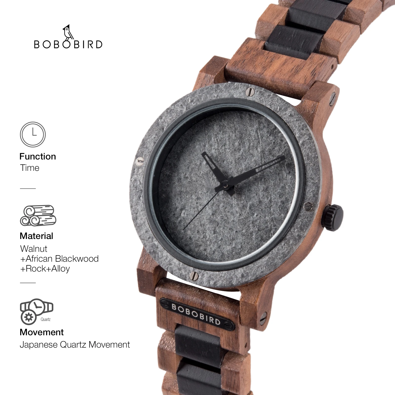 Часы мужские деревянные кварцевые с мраморным рисунком в японском стиле |