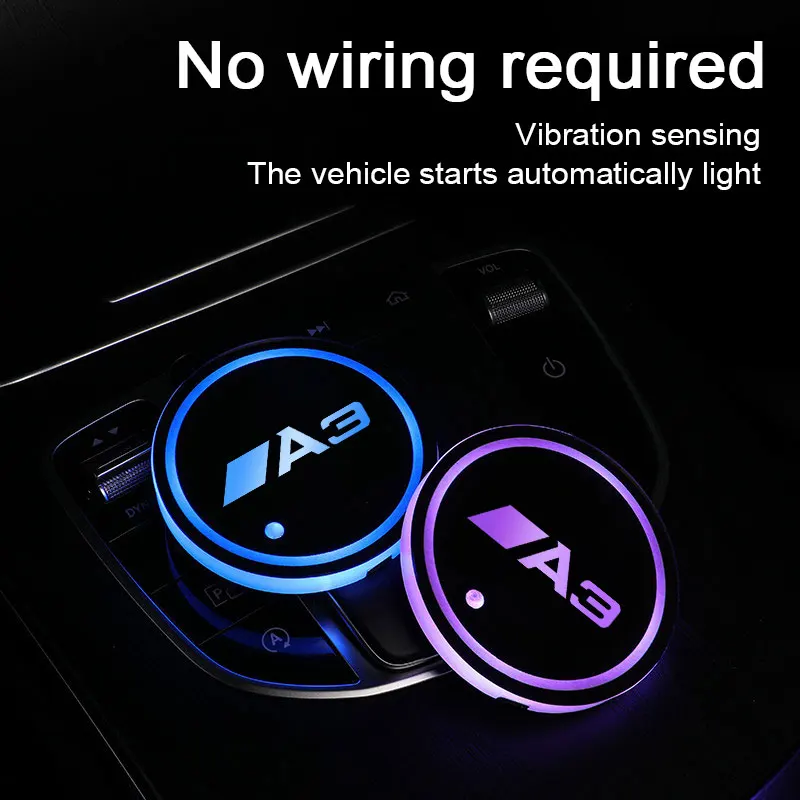 

Car Logo Led Atmosphere Light 7 Colorful Cup Luminous Coaster Holder For Audi A3 2004 2008-2017 2018-2021 Type Auto Accessories