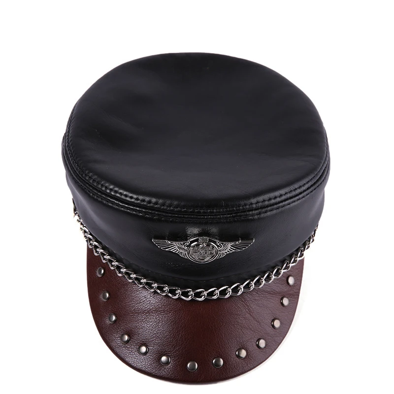 Шапка в стиле милитари из 100% натуральной воловьей кожи для мужчин и женщин