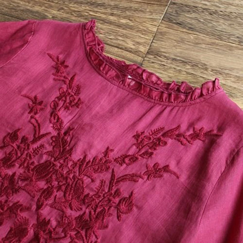 

100% Cotton Plus Size Women Tshirt Summer style Half Sleeve Loose Tee Shirt Vintage Embroidery O-neck Femme Tops D346