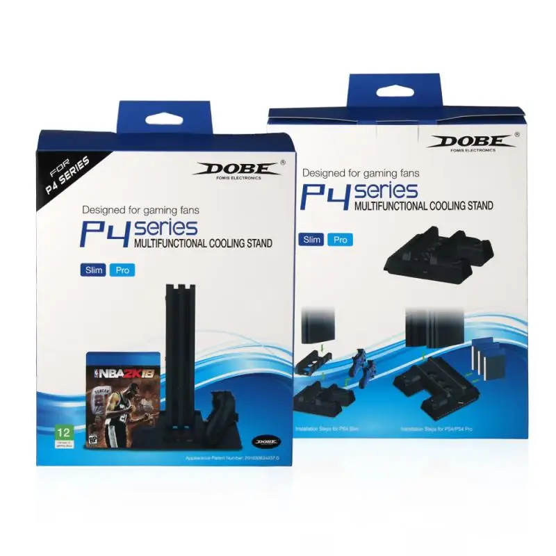 Вертикальная подставка для PS4/PS4 Slim/PS4 PRO с охлаждающим вентилятором двойной