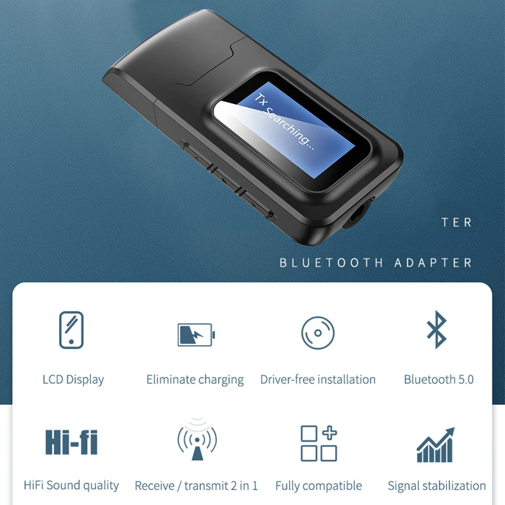 Беспроводной аудио адаптер с ЖК дисплеем Портативный USB интерфейс 3 5 мм приемник