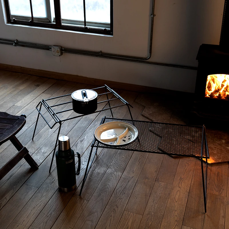 

Outdoor Camping Multifunctional Work Iron Folding Picnic Fishing Table Family Barbecue Grill Utensils