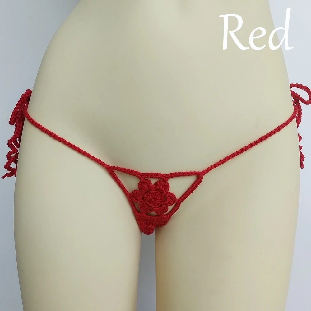 red bottom 10 цветов, вязанные крючком стринги, женские мини бикини, низ, пляжные микро купальники, стринги, Бикини для загара, шорты - Цвет: red bottom
