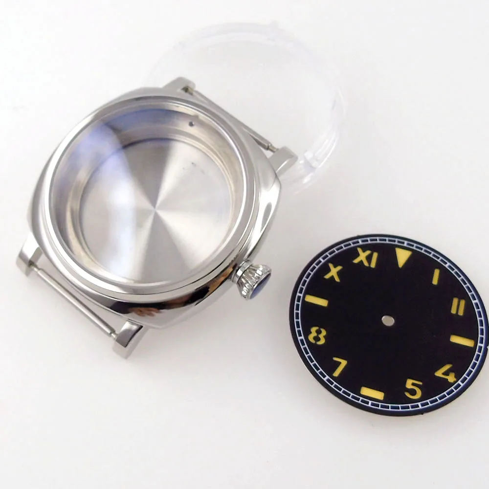

Silver Diver 42mm Square Watch Case fit NH35A NH36A Polish Bezel Sapphire Crystal Pull/push Crown California Dial