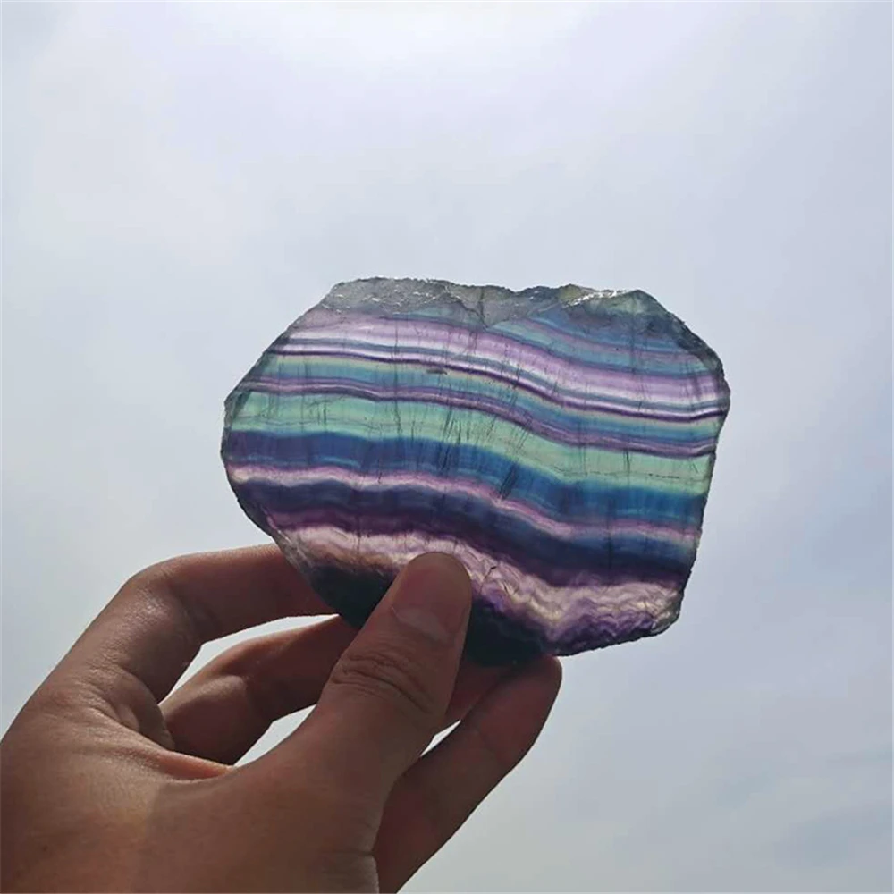 

Natural Fluorite Tablets Quartz Crystal Colorful Stripes Fluorite Rainbow Stone For Home Decoration Ornaments