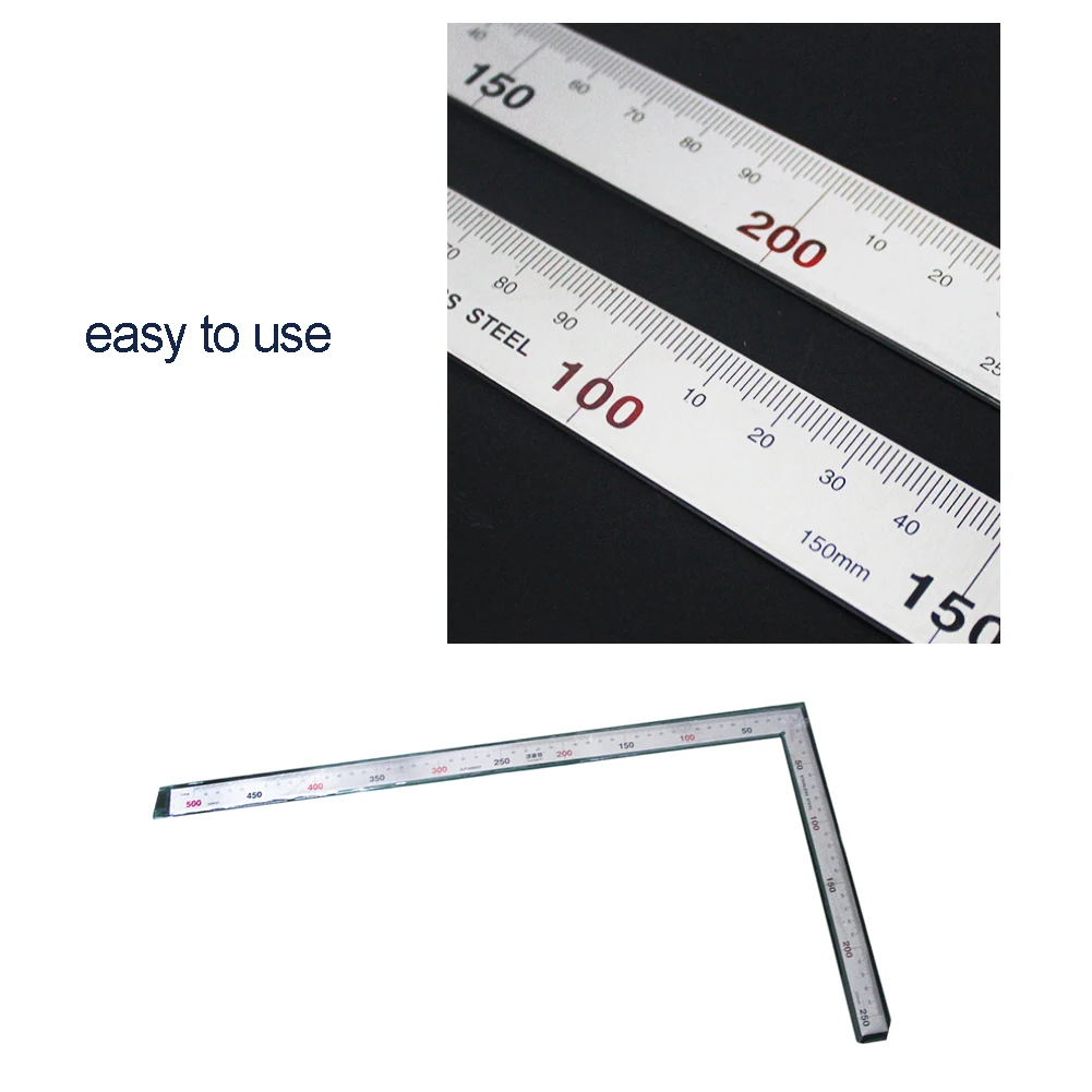 

250 x 500mm Stainless Steel Metal Ruler Measuring Square Ruler L Shaped Dual Angle Ruler for DIY Leather Handmade Sewing Tools