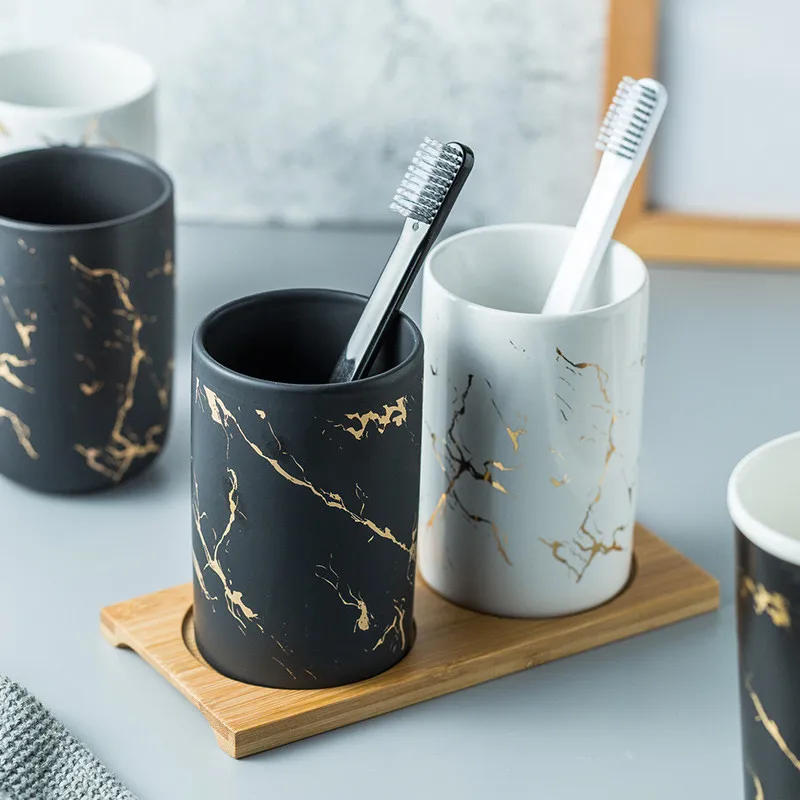 Nordic мраморный Керамика кружки чашки Аксессуары для ванной комнаты с Bamboo