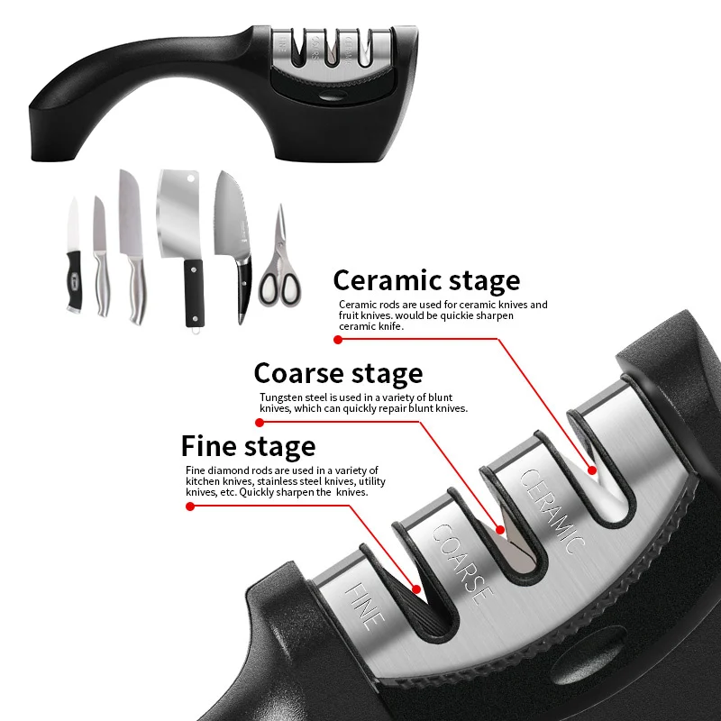 AMINNO Профессиональная точилка для ножей Грубая и точная заточка 3 ступени
