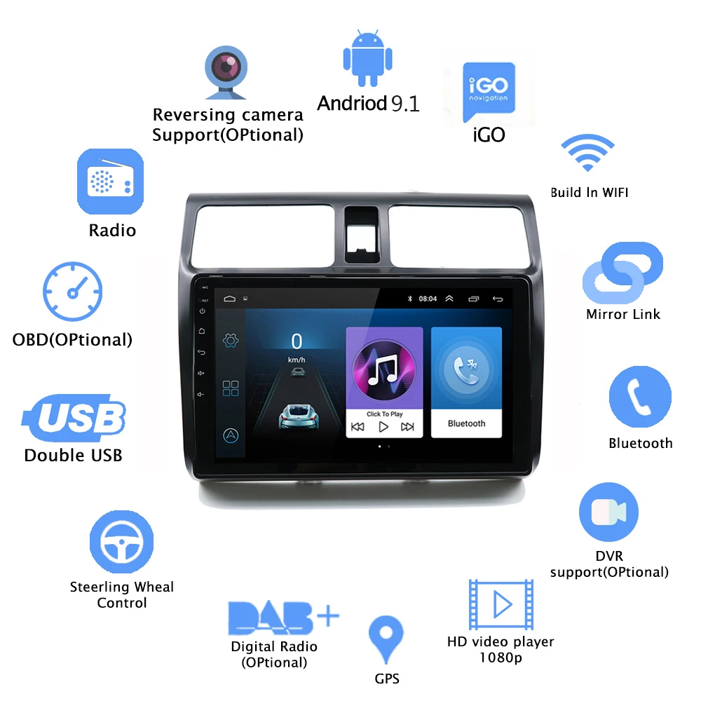 Автомагнитола 2 Din Гб + 32 ГБ Android 9 1 10 дюйма для Suzuki Swift 2005 2006 2007 2008 2009 2010 GPS