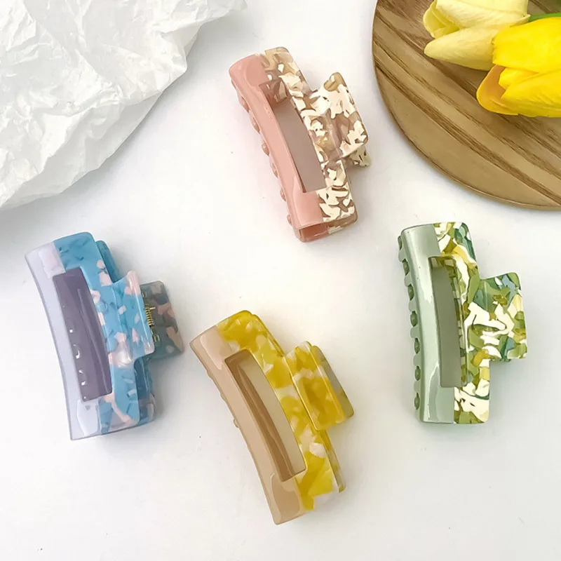 

Korean Splicing Color Hair Claw For Women New Vintage Rectangle Hollow Hairpins Girls Fashion Acetate Barrettes Hair Accessories