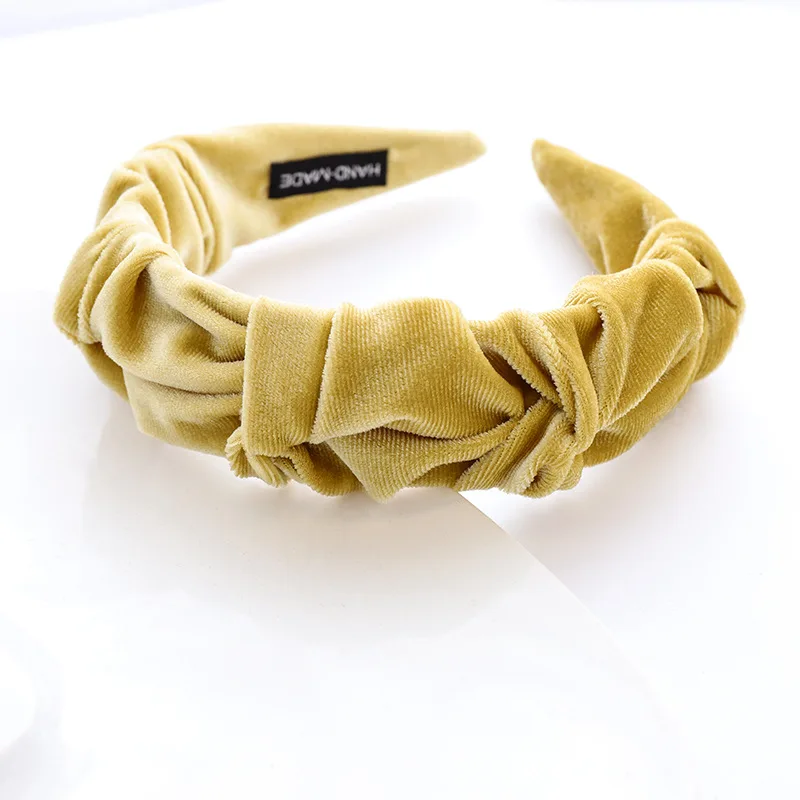 

Pure Color Gold Velvet Pleated Headbands Handmade Hair Accessories Knot Hairband For Women Girls Headband Wholesale Hairwear