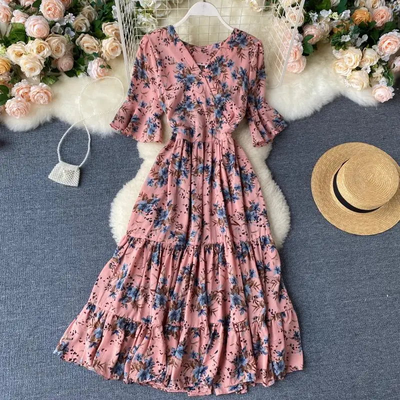 Женское шифоновое платье с цветочным принтом SINGRAIN длинное праздничное средней